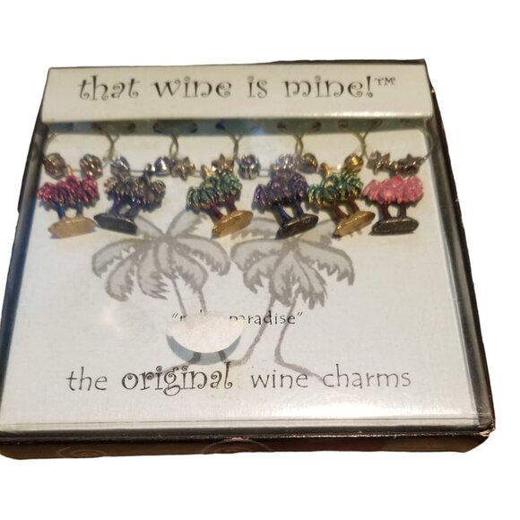 That Wine is Mine Palm Paradise 6-Piece Markers Charms Tags Glasses Wine Charm - Picture 3 of 5